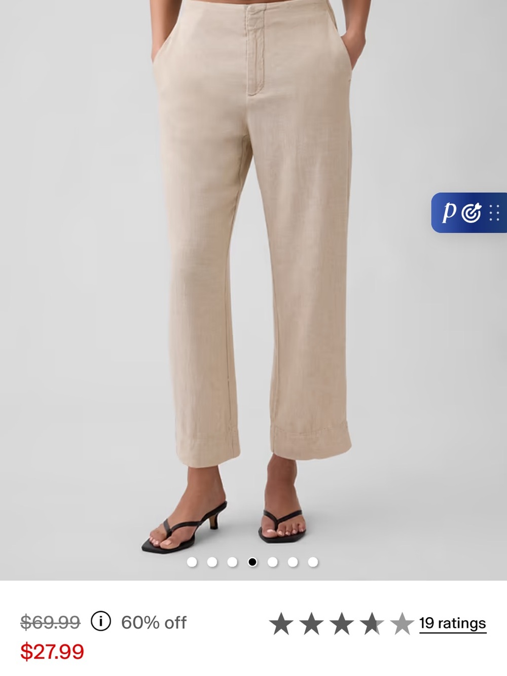 GAP Women's Beige Wide-Leg Linen Crop Pants
